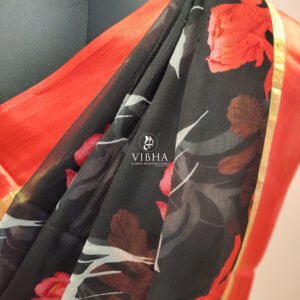 BLACK SHIFFON FLORAL SAREE